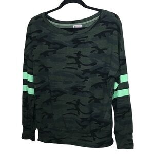 Sundry For Evereve Green Camo Off The Shoulder Sweatshirt Sweater